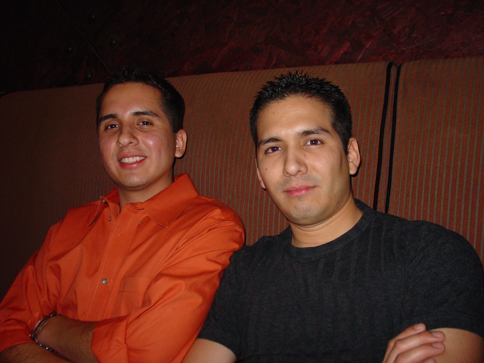 Javier (left) and Manuel Oblitas celebrating VND's first year in business, May 2003